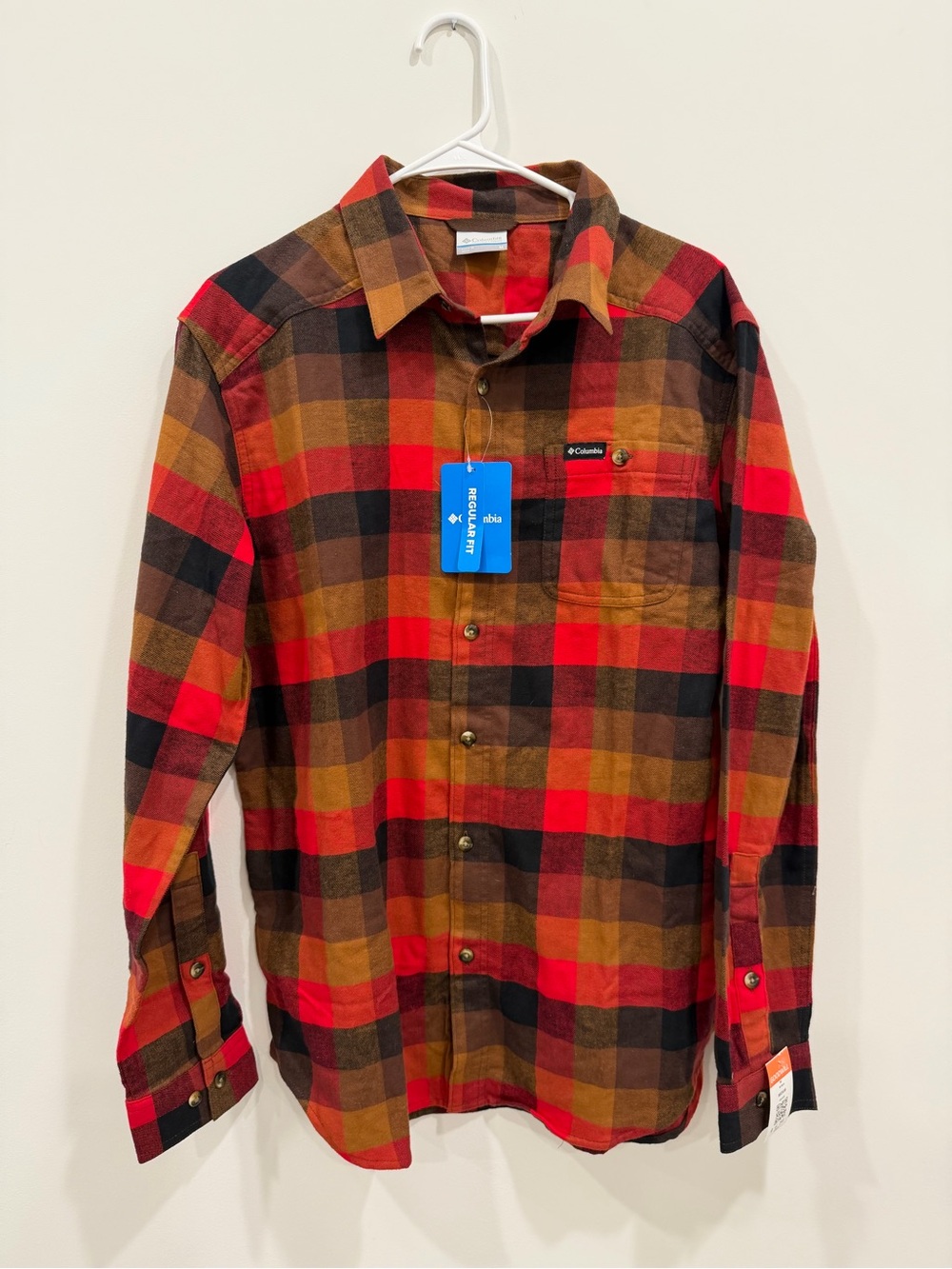 Columbia Men’s Red, Brown & Black Plaid Button-Down Shirt